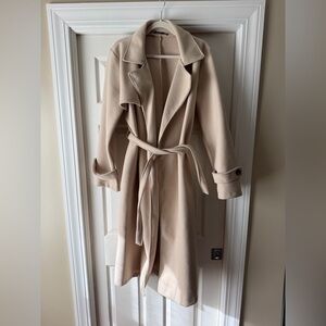 Boohoo Cream Belted Trench Coat